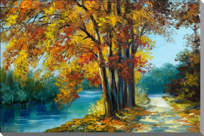 Купить и печать на заказ Картины Деревья над рекой осенью