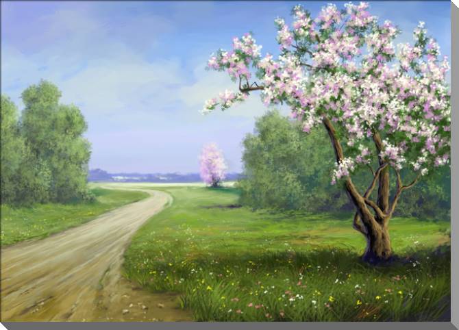 Картины Flowering trees in the field of digital painting