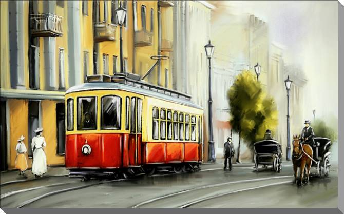 Картины Digital painting red tram
