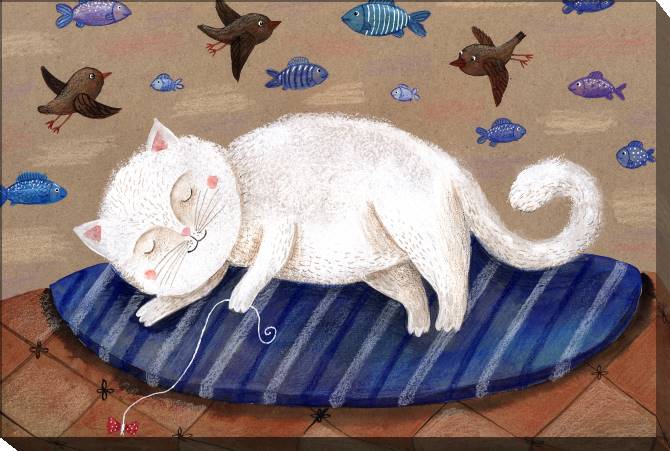 Купить и печать на заказ Картины Белая кошка спит