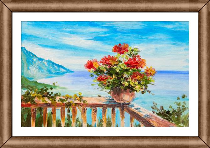 Купить и печать на заказ Репродукции картин Цветы на фоне Средиземного моря