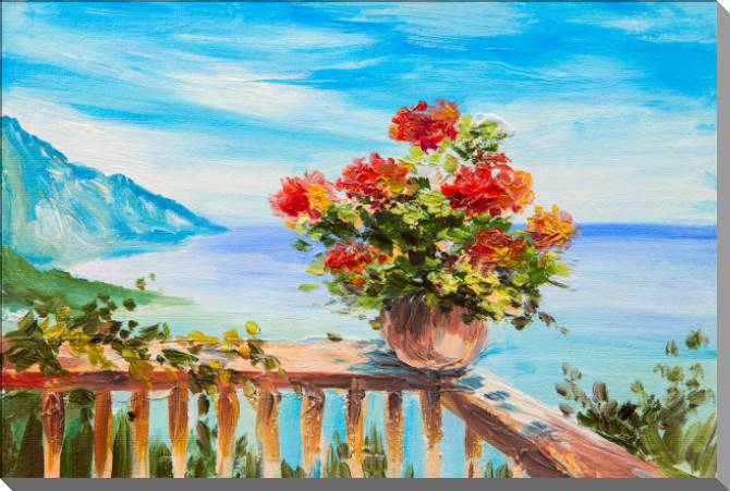 Картины Flowers on a background of the Mediterranean sea