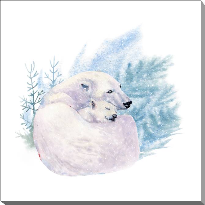 Купить и печать на заказ Картины Белые медведи на акварельном фоне