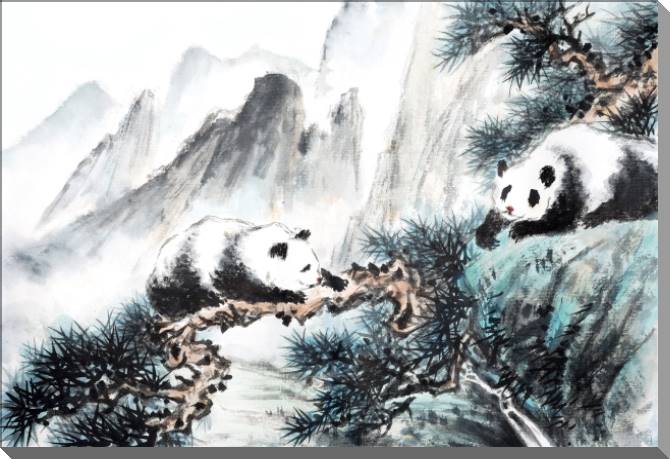 Картины Landscape with pandas