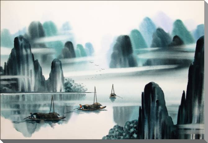 Купить и печать на заказ Картины Китайский пейзаж с лодками