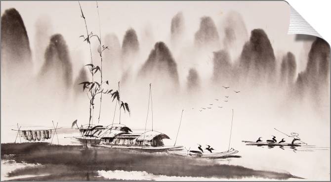 Купить и печать на заказ Картины Китайский пейзаж в сепии