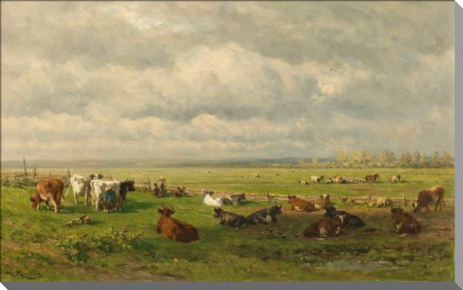 Картины Meadow landscape with cattle (Willem Roelofs)