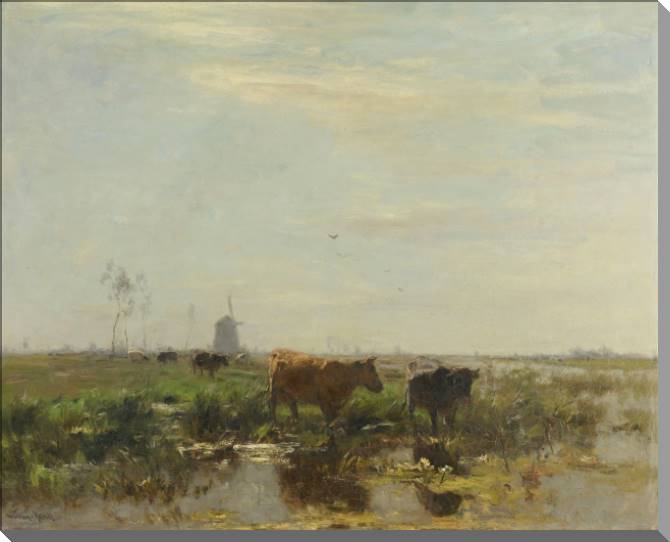 Картины Meadow with cows by the water (Willem Maris)