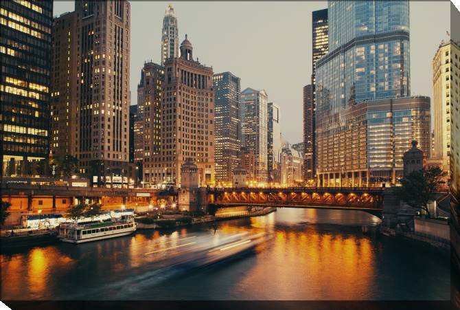 Купить и печать на заказ Картины Мост ДюСейбль в сумерках, Чикаго