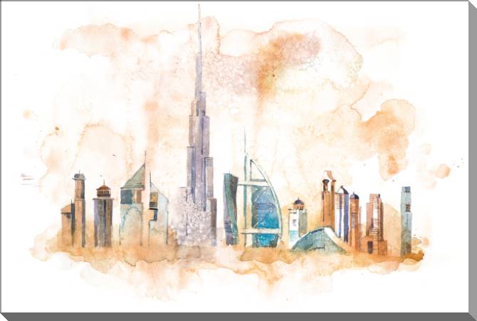 Купить и печать на заказ Картины Горизонт Дубая акварель