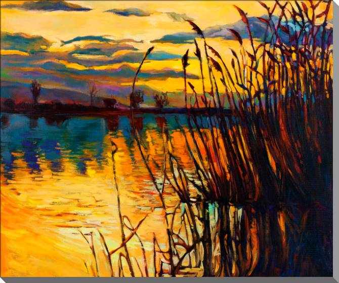Paintings Golden sunset over the lake