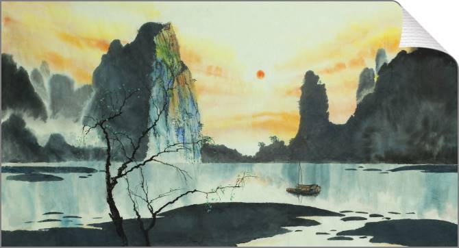 Купить и печать на заказ Картины Китайская живопись лодка на реке
