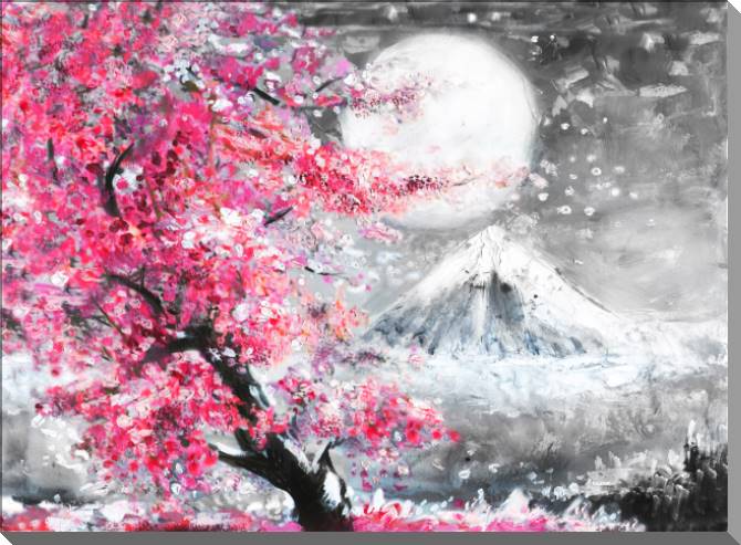Картины Japanese landscape with cherry blossoms