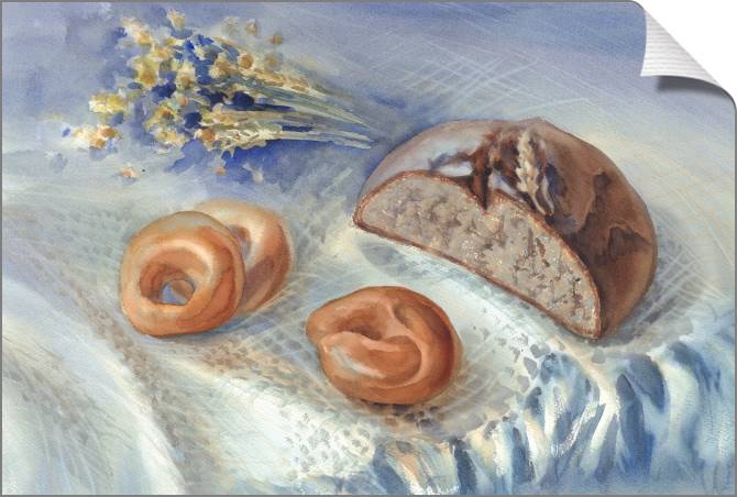 Купить и печать на заказ Картины Акварельный натюрморт с хлебом