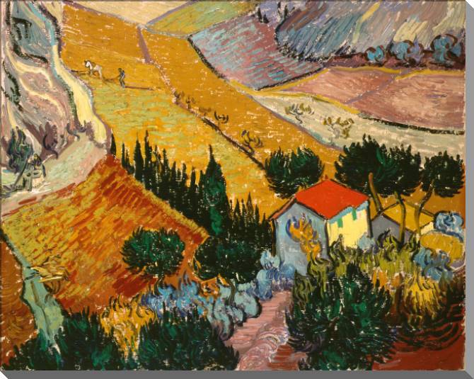 Картины Landscape with house and Plowman (Vincent van Gogh)