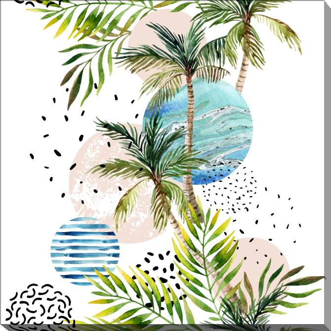 Купить и печать на заказ Картины Акварельные пальмы и круги