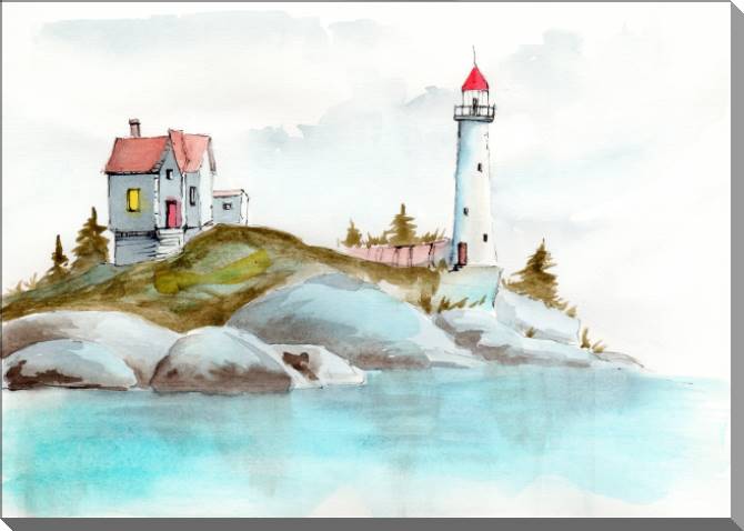 Картины Lighthouse and a house on the shore