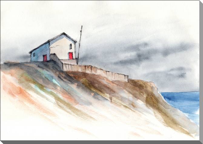 Купить и печать на заказ Картины Дом на берегу моря акварельная иллюстрация