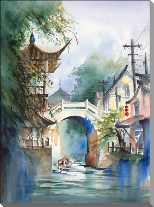 Картины Chinese urban landscape with river