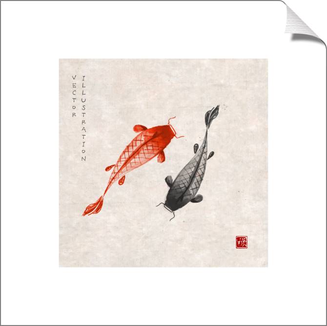 Купить и печать на заказ Картины Векторная иллюстрация китайские рыбки