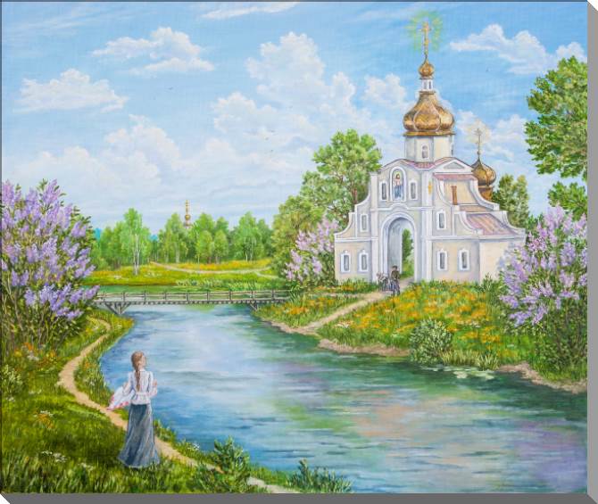 Картины Landscape with the river and the Orthodox Church